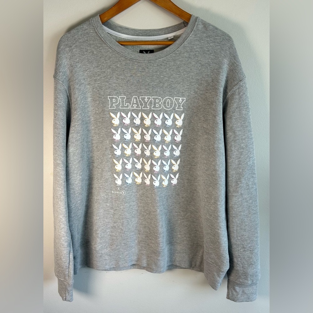 Playboy X Bustle Sweatshirt Crew Neck Gray Pullover XL Organic Cotton MSRP $122